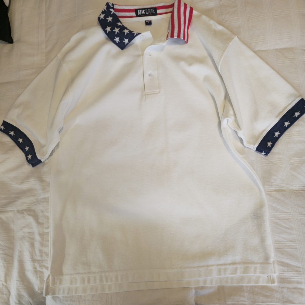 King Louie White Polo with Patriotic Collar